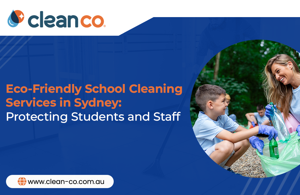 Teacher and students cleaning outdoors — eco-friendly school cleaning Sydney.